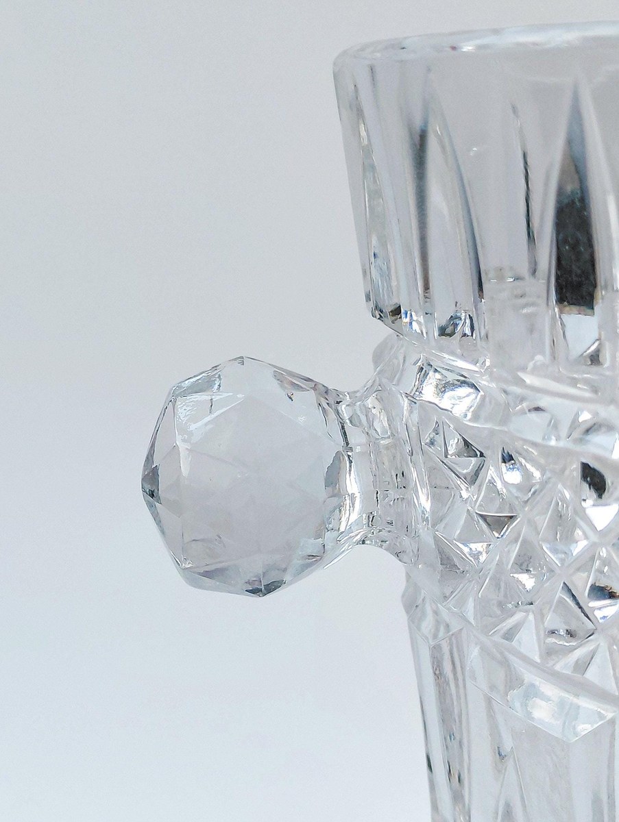 Glasgow Bohemia Crystal Ice Bucket, Vintage Cut Crystal Champagne Bucket, 1950s Czech Wine Cooler Barware, view 7
