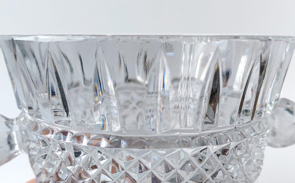 Glasgow Bohemia Crystal Ice Bucket, Vintage Cut Crystal Champagne Bucket, 1950s Czech Wine Cooler Barware, view 9