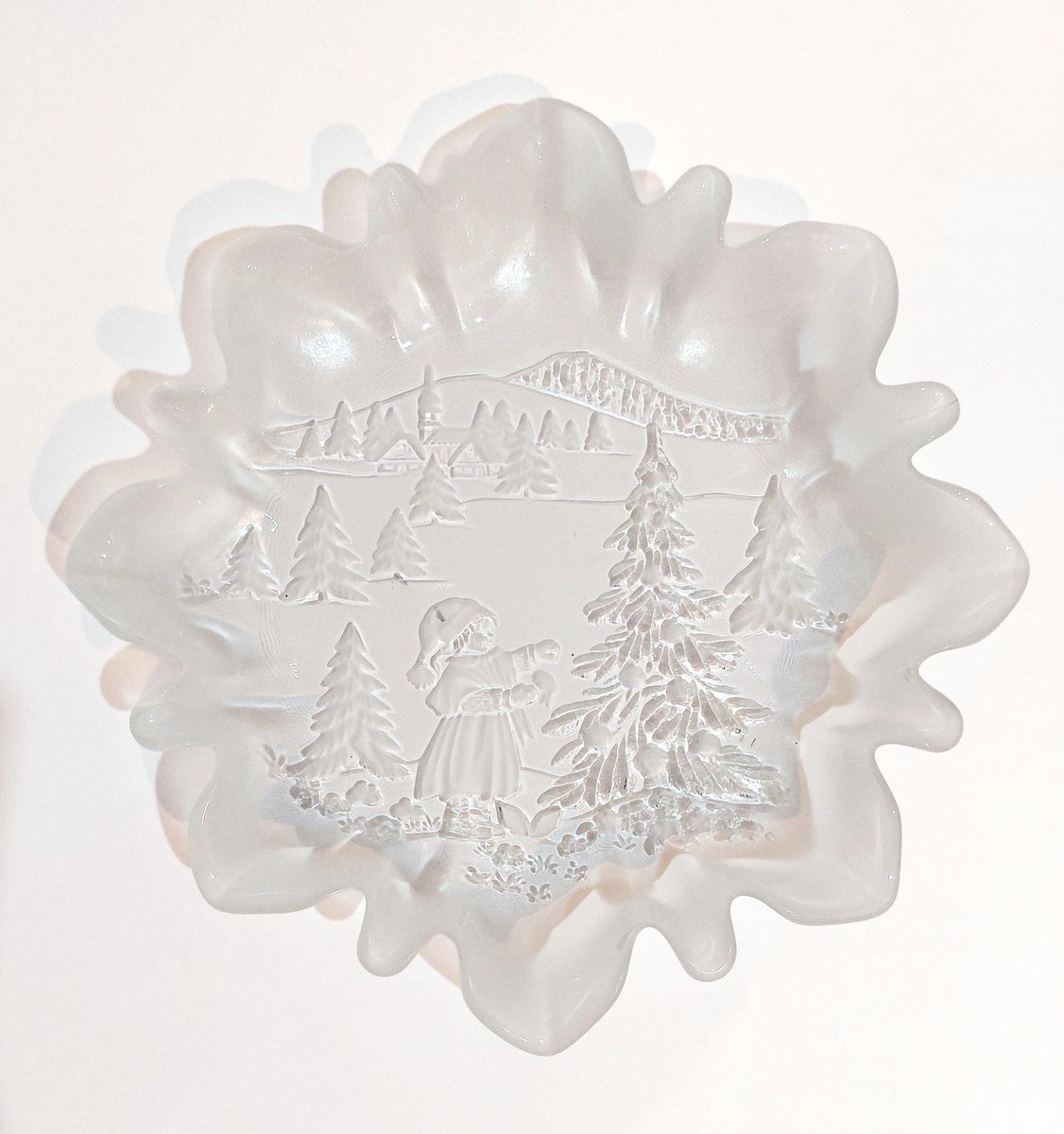 Mikasa Christmas Story Bonbon Plates Set of 2, Vintage Walther Glas Germany Frosted Glass Candy Dish, 9.75 Inch, view 13