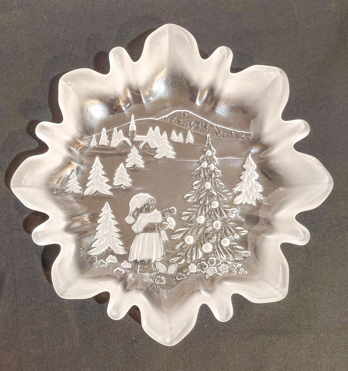 Mikasa Christmas Story Bonbon Plates Set of 2, Vintage Walther Glas Germany Frosted Glass Candy Dish, 9.75 Inch, view 2