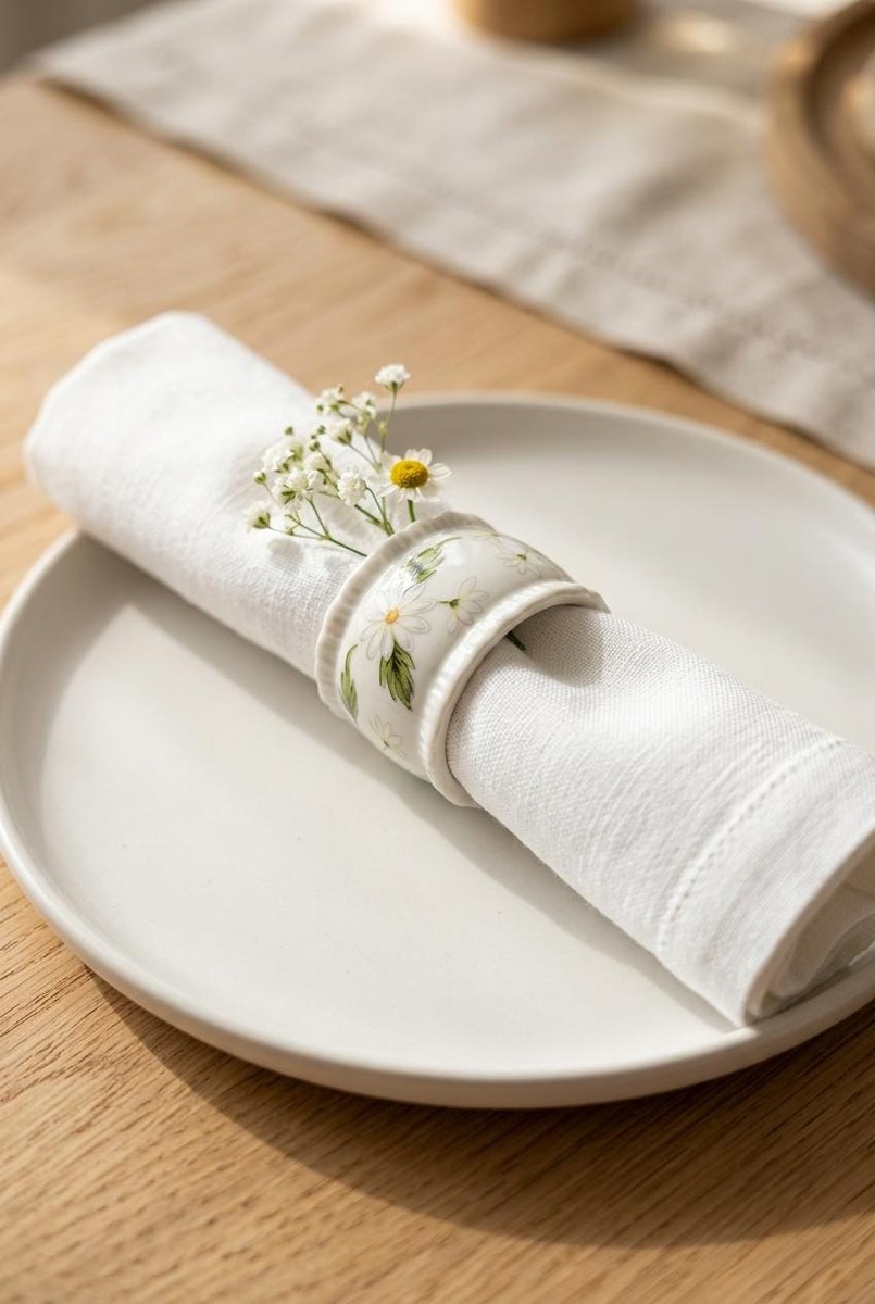 Lefton Daisy Napkin Rings Set of 4, Vintage 1976 Hand Painted Japan Porcelain, Cottagecore Spring Table Decor, view 17