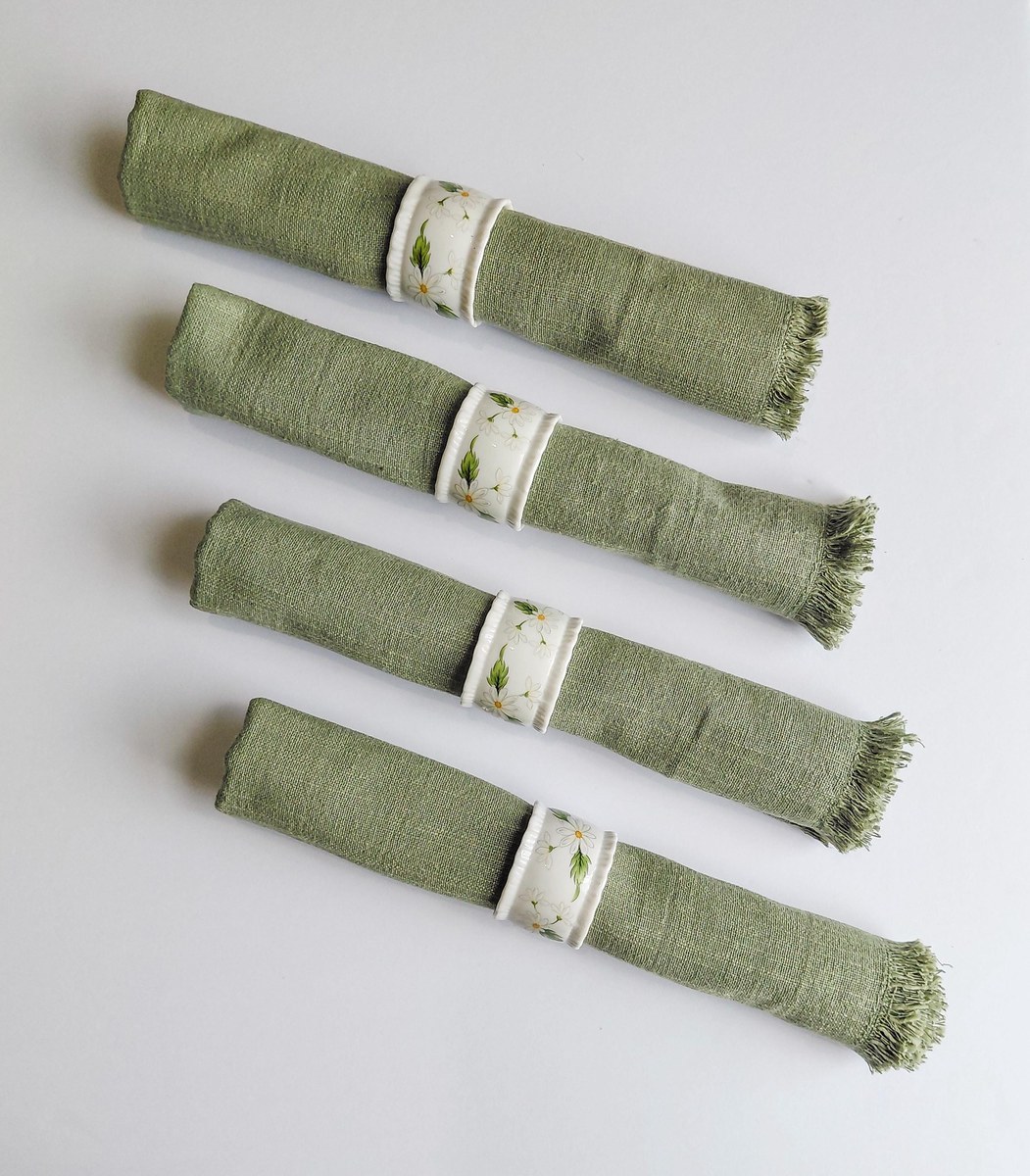 Lefton Daisy Napkin Rings Set of 4, Vintage 1976 Hand Painted Japan Porcelain, Cottagecore Spring Table Decor, view 20