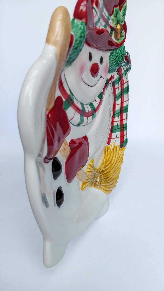 Fitz & Floyd Plaid Christmas Snowman Canape Plate 9 Inch, Vintage Holiday Appetizer Dessert Serving Tray Decor, view 12