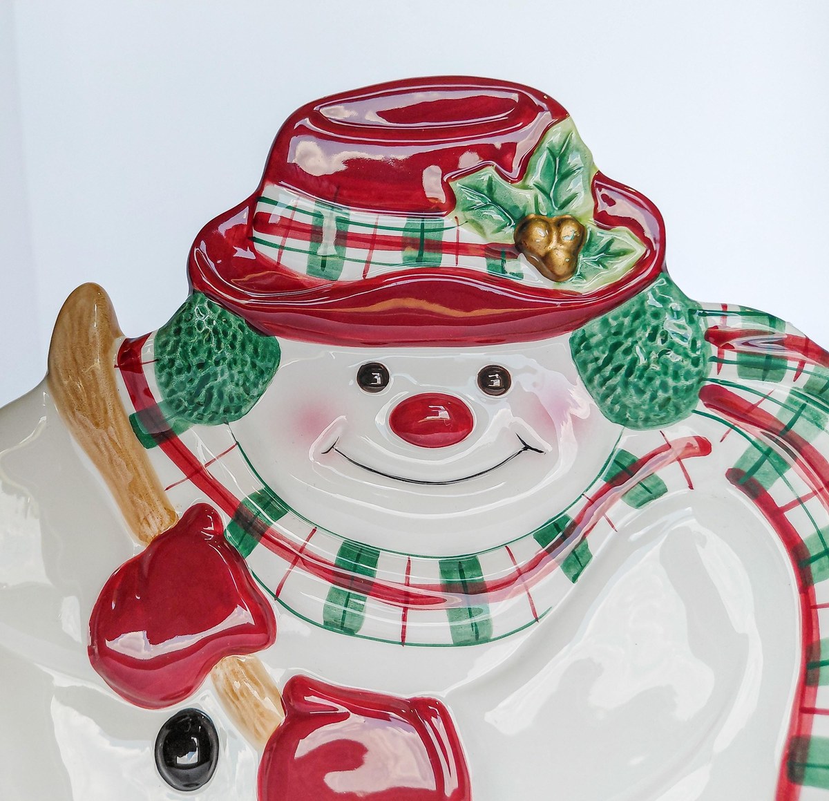 Fitz & Floyd Plaid Christmas Snowman Canape Plate 9 Inch, Vintage Holiday Appetizer Dessert Serving Tray Decor, view 5