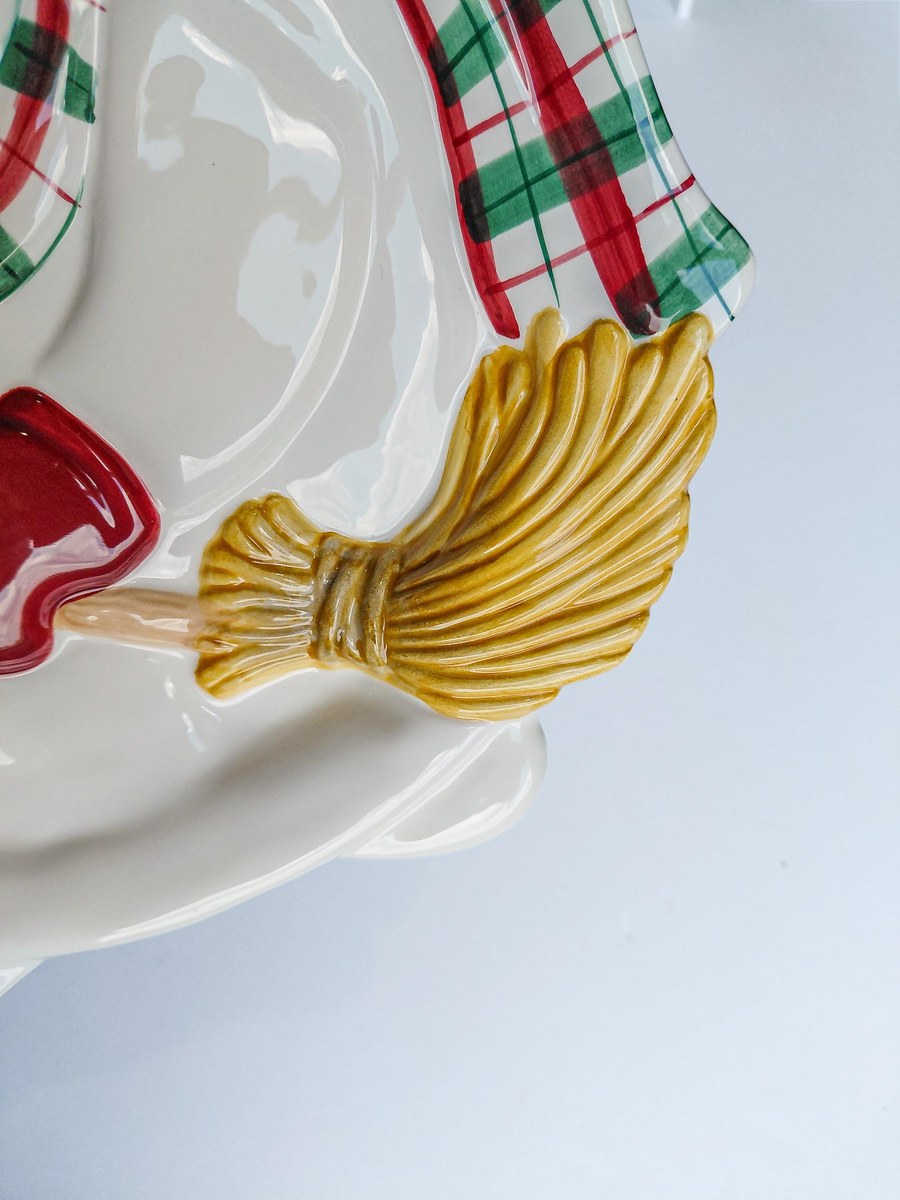 Fitz & Floyd Plaid Christmas Snowman Canape Plate 9 Inch, Vintage Holiday Appetizer Dessert Serving Tray Decor, view 7
