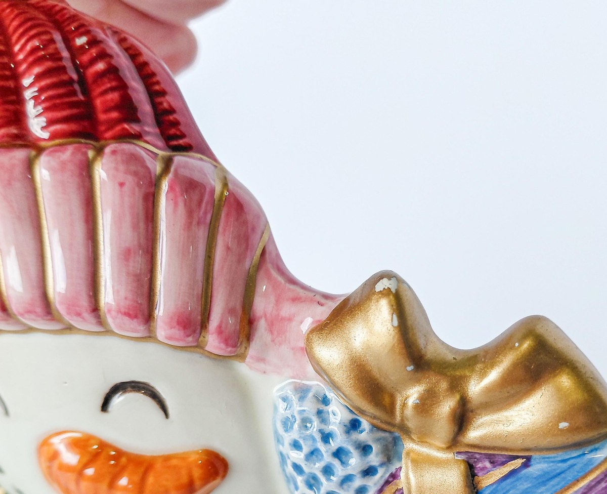 Fitz & Floyd Frosty Folks Snowman Serving Bowl, Vintage 1990 Christmas Candy Dish, Holiday Ceramic Decor 11.5 In, view 12