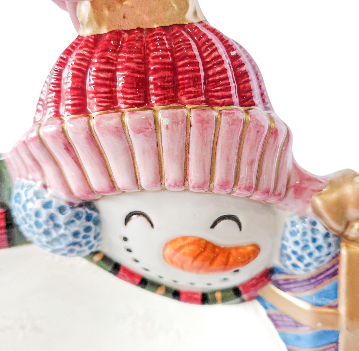 Fitz & Floyd Frosty Folks Snowman Serving Bowl, Vintage 1990 Christmas Candy Dish, Holiday Ceramic Decor 11.5 In, view 13