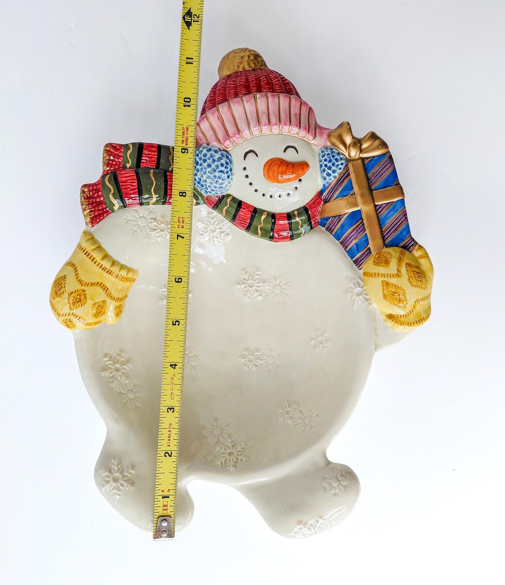 Fitz & Floyd Frosty Folks Snowman Serving Bowl, Vintage 1990 Christmas Candy Dish, Holiday Ceramic Decor 11.5 In, view 14