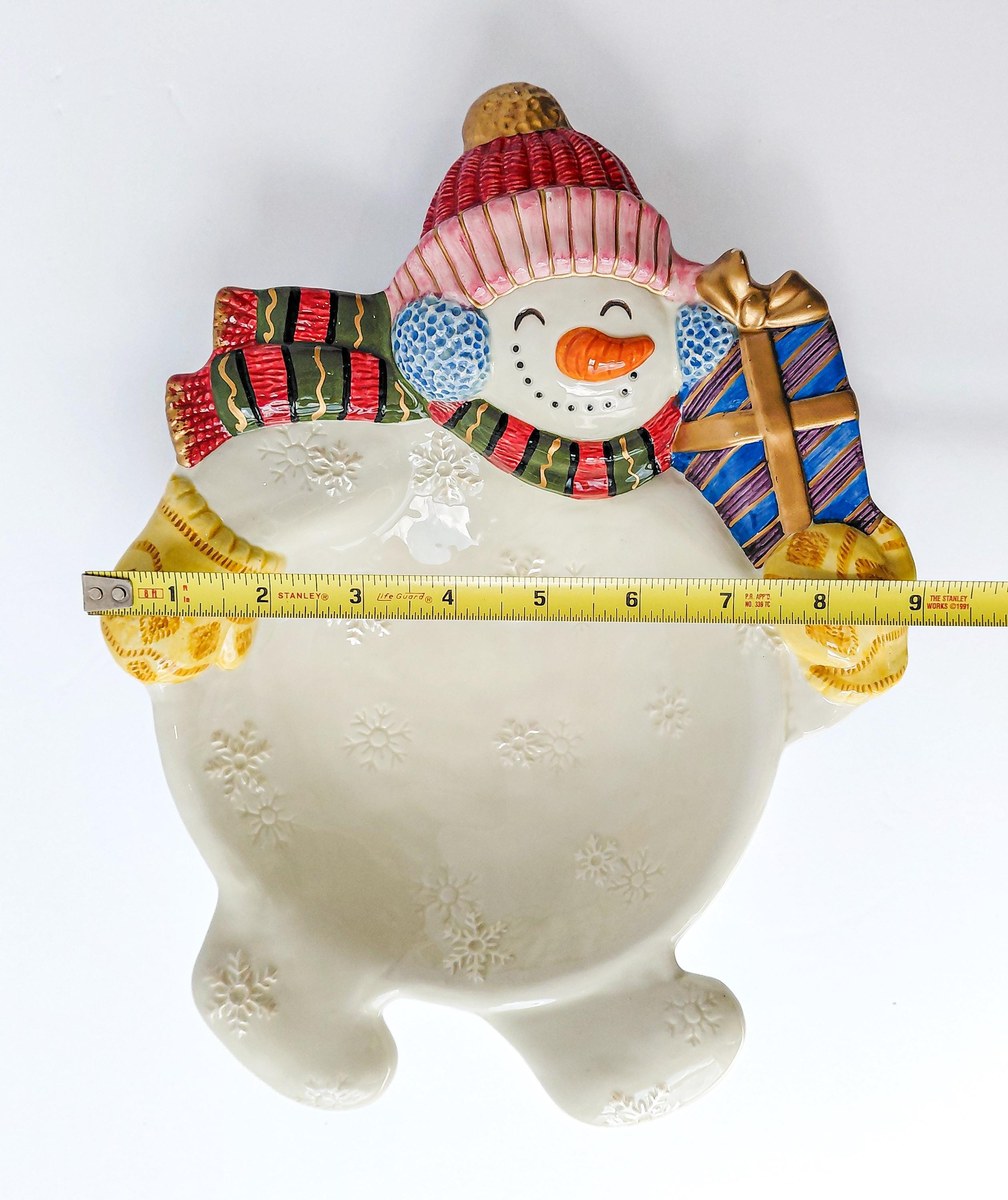Fitz & Floyd Frosty Folks Snowman Serving Bowl, Vintage 1990 Christmas Candy Dish, Holiday Ceramic Decor 11.5 In, view 15