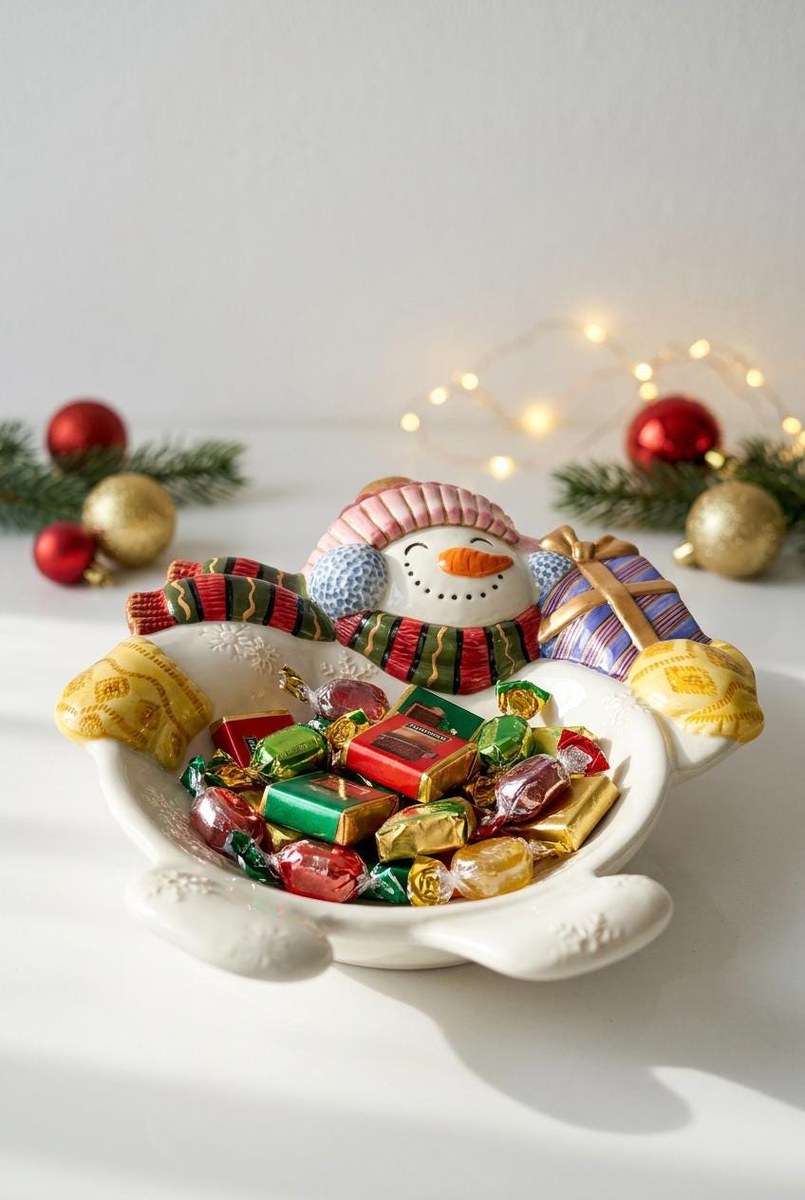 Fitz & Floyd Frosty Folks Snowman Serving Bowl, Vintage 1990 Christmas Candy Dish, Holiday Ceramic Decor 11.5 In, view 17