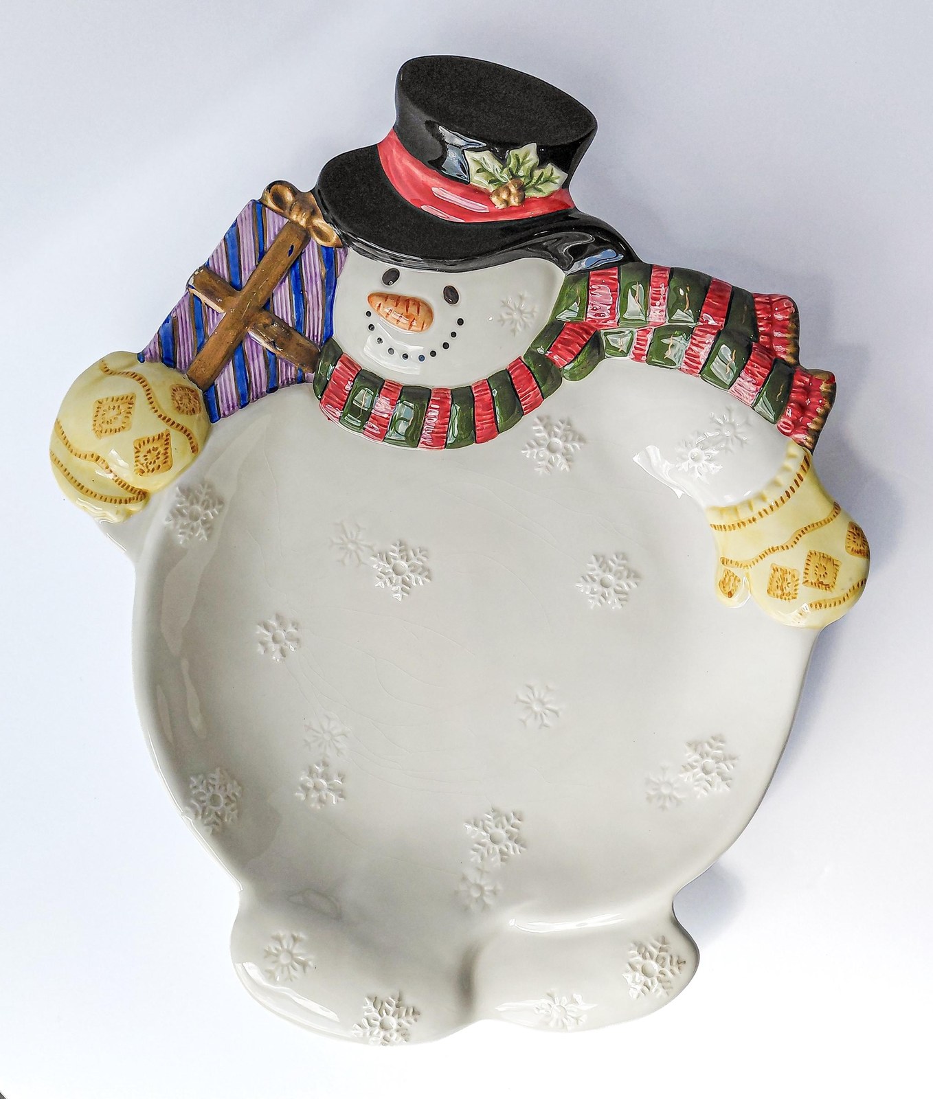 Fitz & Floyd Frosty Folks Snowman Platter, Vintage 1990s Christmas Wall Hanging Cookie Tray Gift, 14.5 Inch