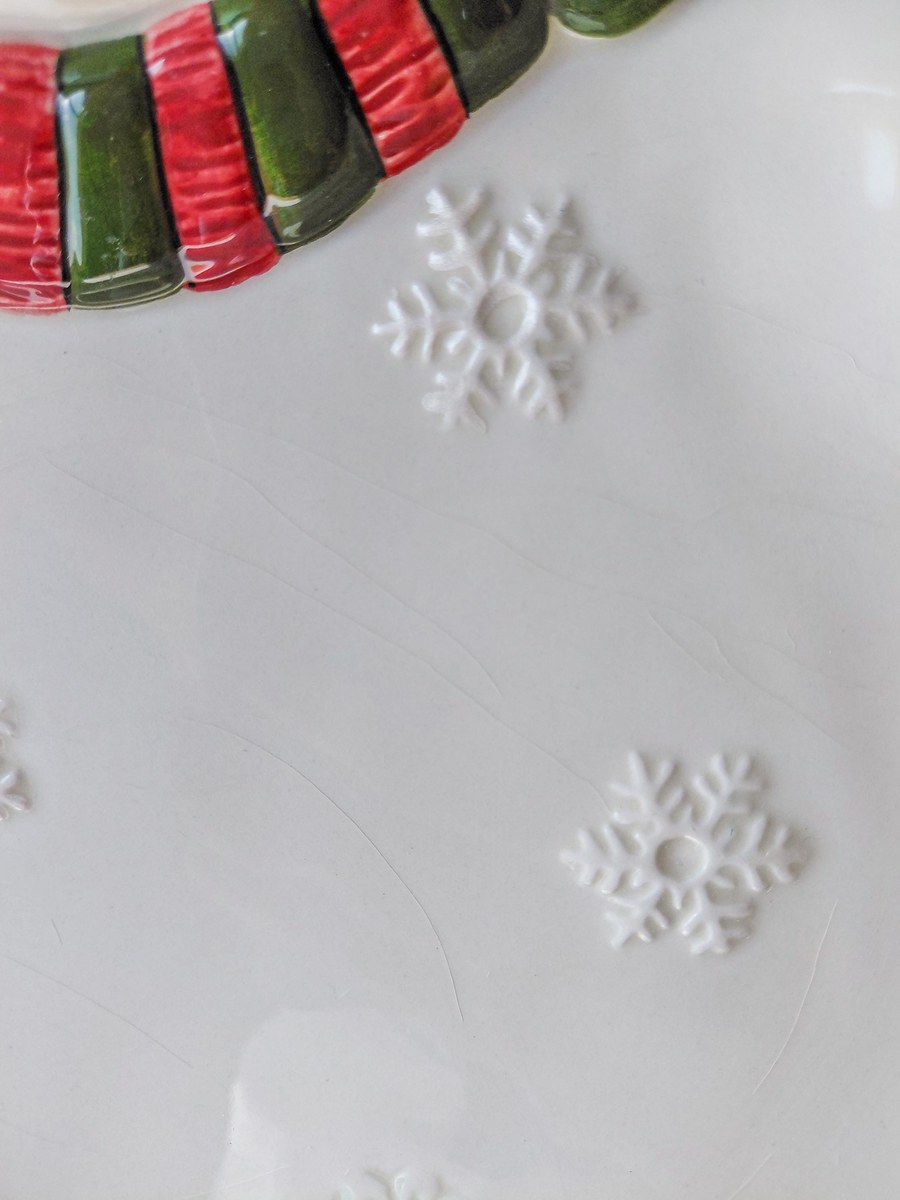 Fitz & Floyd Frosty Folks Snowman Platter, Vintage 1990s Christmas Wall Hanging Cookie Tray Gift, 14.5 Inch, view 13
