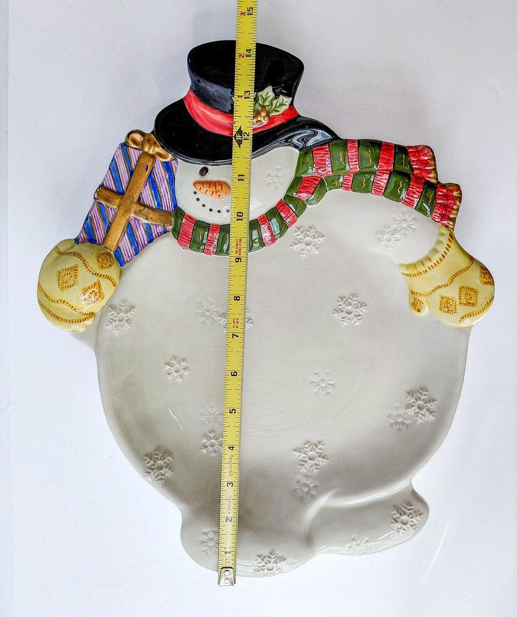 Fitz & Floyd Frosty Folks Snowman Platter, Vintage 1990s Christmas Wall Hanging Cookie Tray Gift, 14.5 Inch, view 16