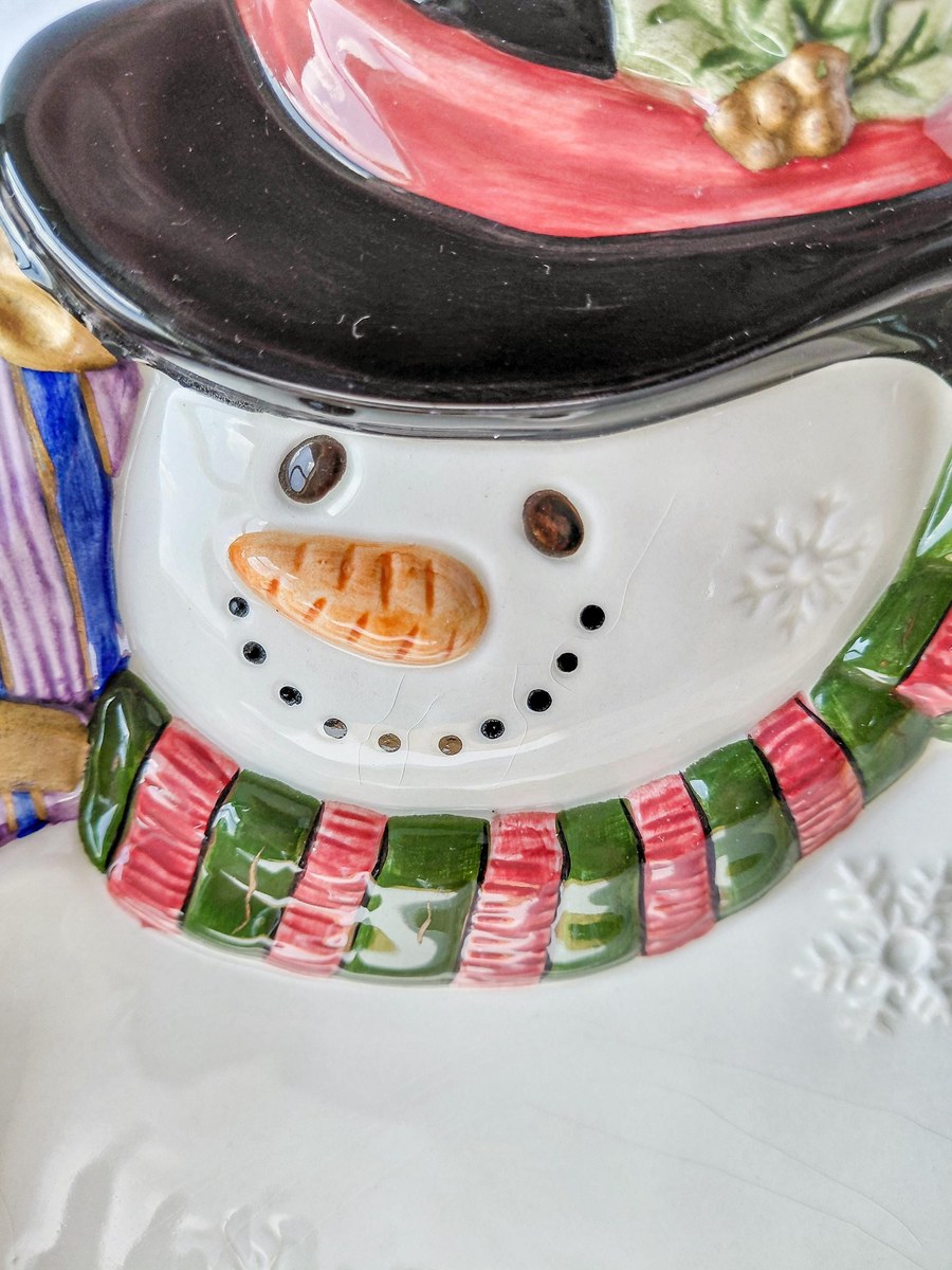 Fitz & Floyd Frosty Folks Snowman Platter, Vintage 1990s Christmas Wall Hanging Cookie Tray Gift, 14.5 Inch, view 4