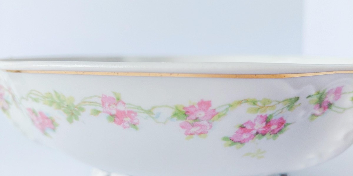 Habsburg HAB95 Round Covered Vegetable Bowl, Antique Austrian Porcelain Pink Floral Serving Bowl, 1892-1909 China, view 10