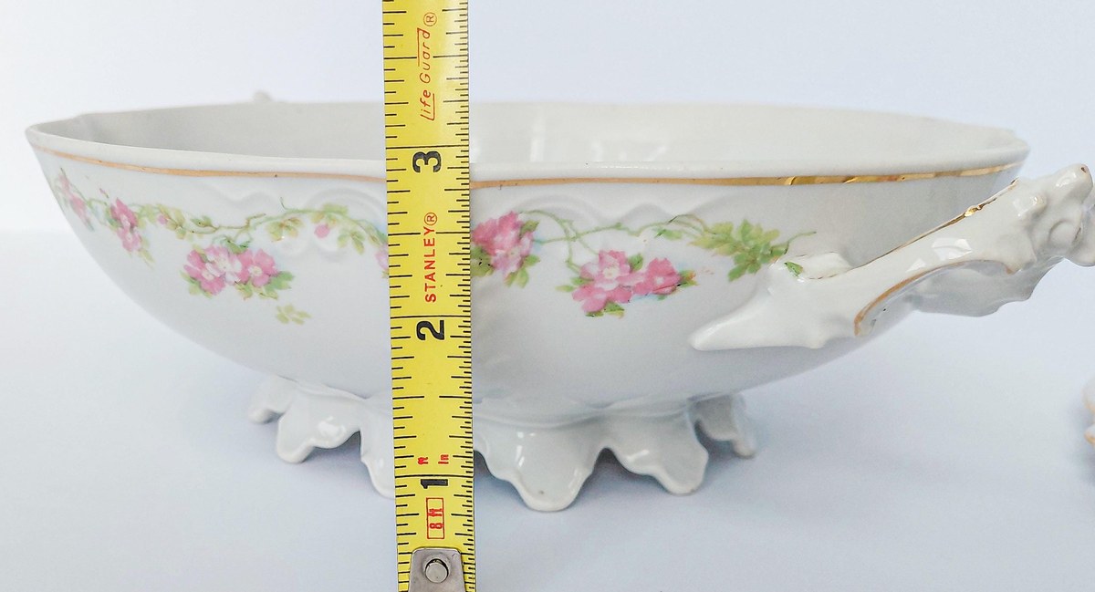 Habsburg HAB95 Round Covered Vegetable Bowl, Antique Austrian Porcelain Pink Floral Serving Bowl, 1892-1909 China, view 17