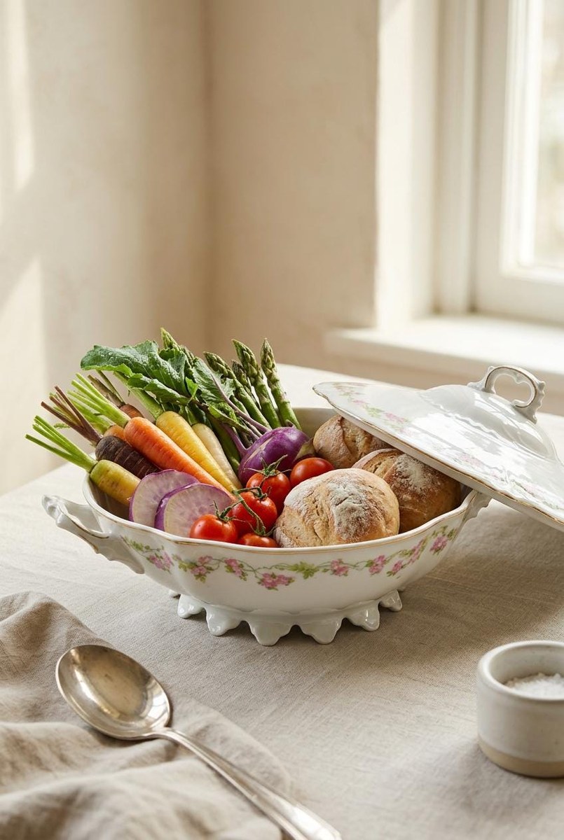 Habsburg HAB95 Round Covered Vegetable Bowl, Antique Austrian Porcelain Pink Floral Serving Bowl, 1892-1909 China, view 18