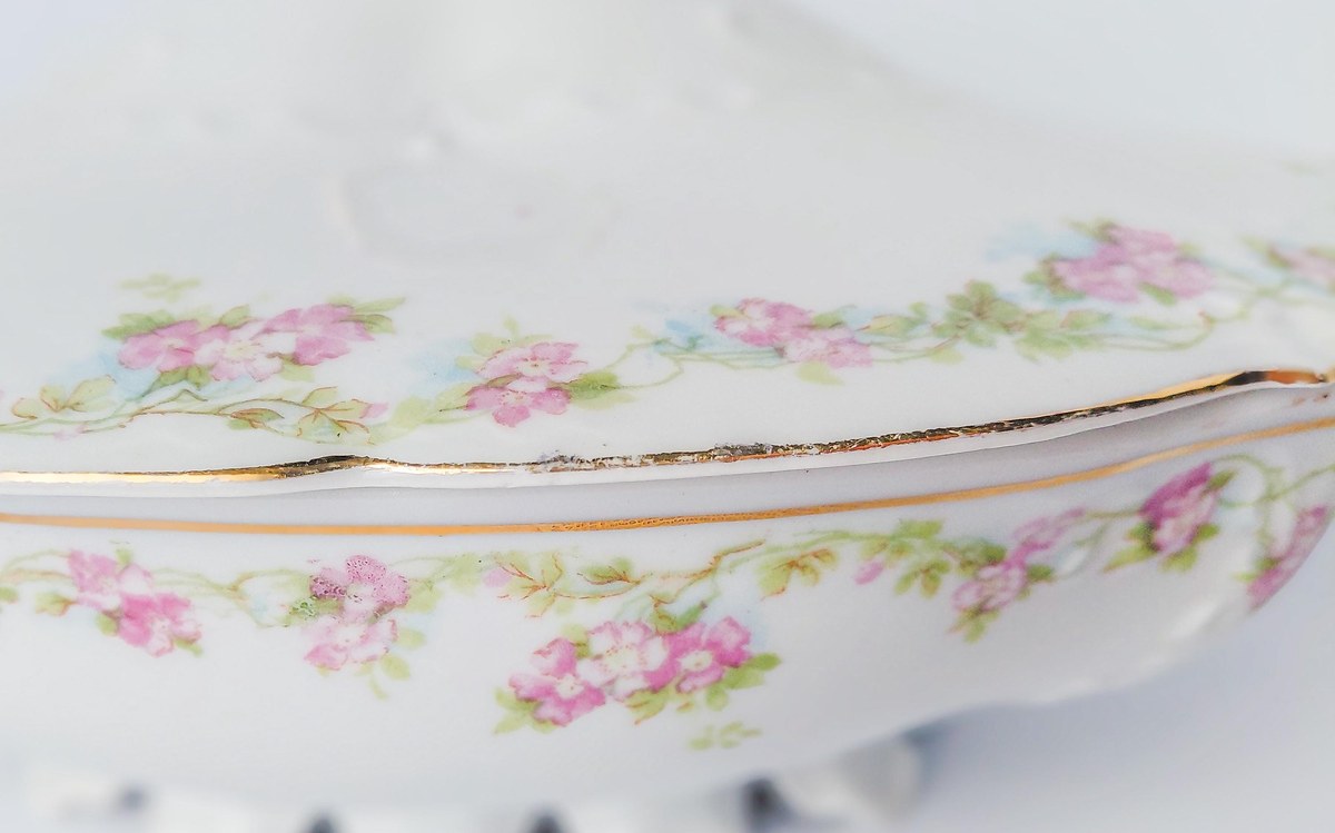Habsburg HAB95 Oval Covered Vegetable Bowl, Antique Austrian Porcelain Pink Floral Serving Dish, 1892-1909 Victorian, view 13