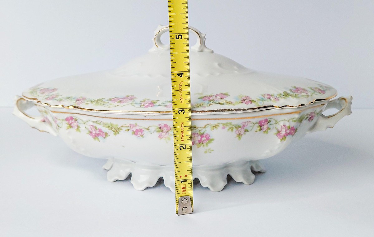 Habsburg HAB95 Oval Covered Vegetable Bowl, Antique Austrian Porcelain Pink Floral Serving Dish, 1892-1909 Victorian, view 18