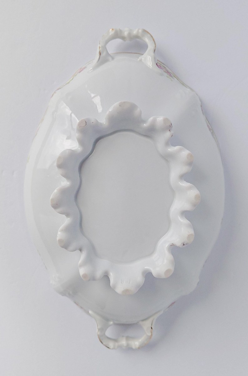 Habsburg HAB95 Oval Covered Vegetable Bowl, Antique Austrian Porcelain Pink Floral Serving Dish, 1892-1909 Victorian, view 9
