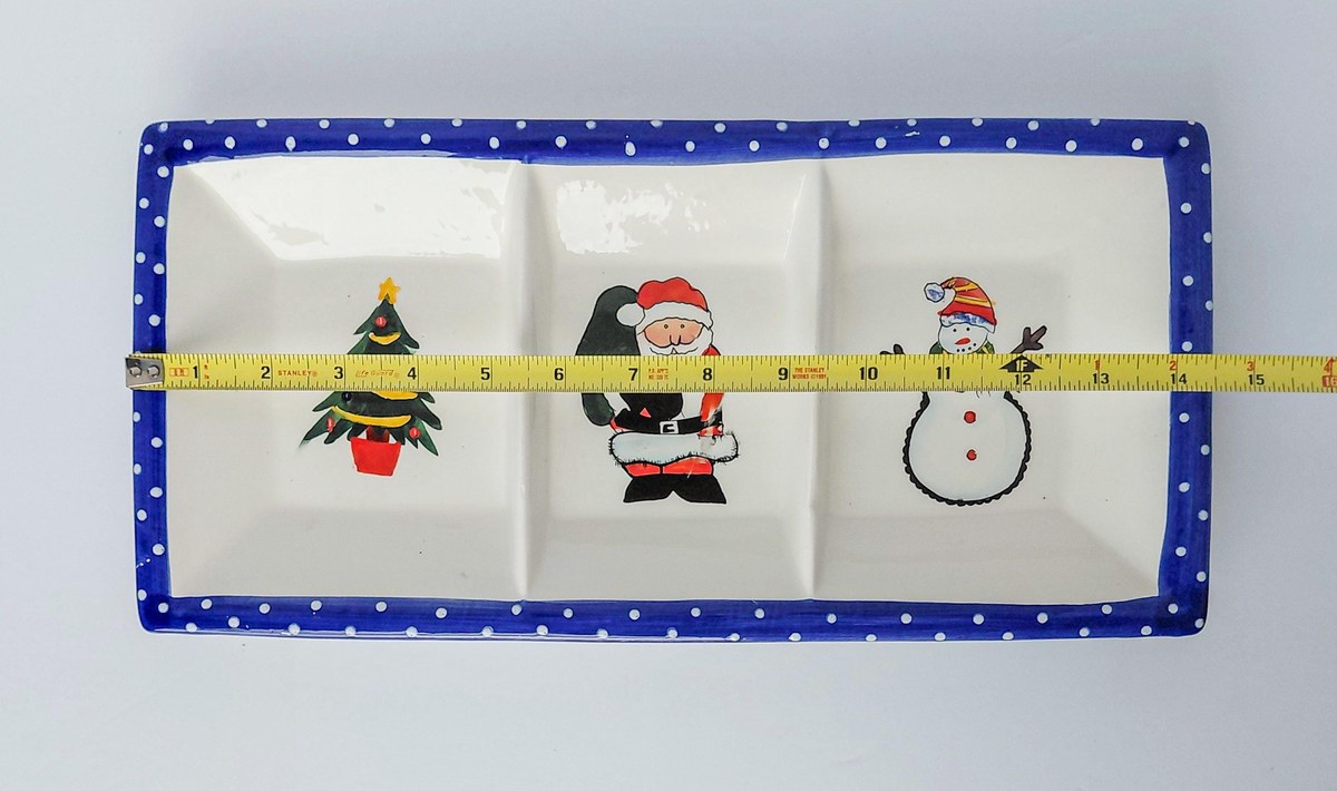 International Silver Co Christmas Divided Serving Tray, Vintage Ceramic Holiday Relish Candy Dish, Santa Snowman, view 14