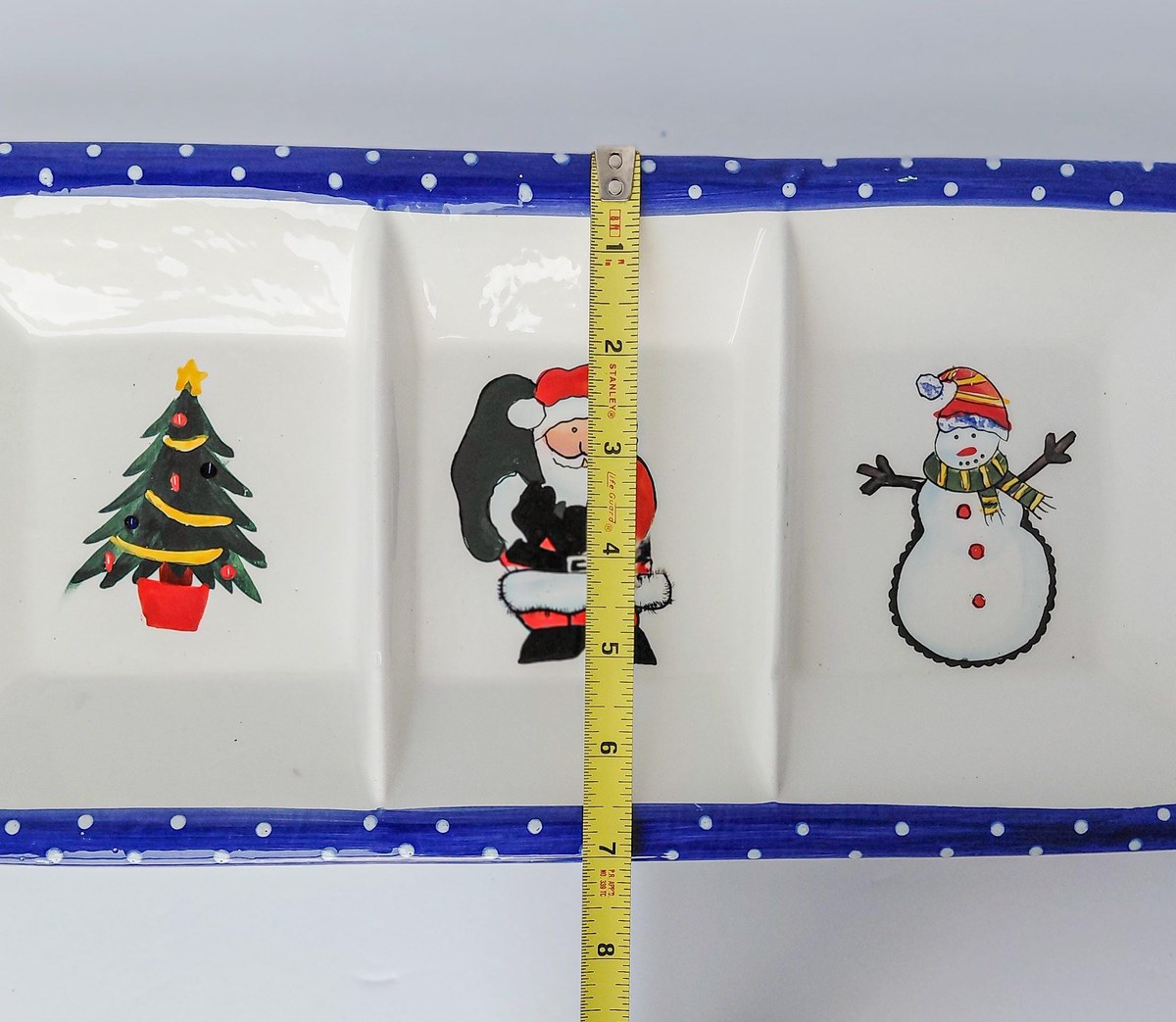 International Silver Co Christmas Divided Serving Tray, Vintage Ceramic Holiday Relish Candy Dish, Santa Snowman, view 15