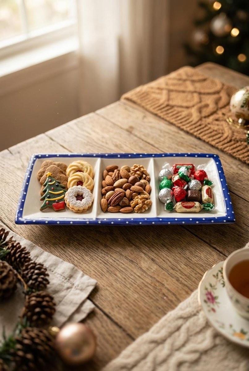 International Silver Co Christmas Divided Serving Tray, Vintage Ceramic Holiday Relish Candy Dish, Santa Snowman, view 17