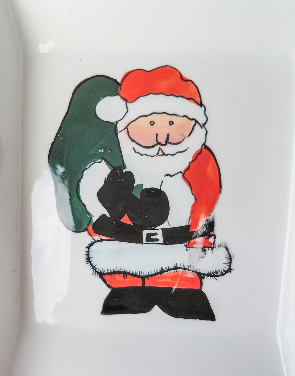 International Silver Co Christmas Divided Serving Tray, Vintage Ceramic Holiday Relish Candy Dish, Santa Snowman, view 4