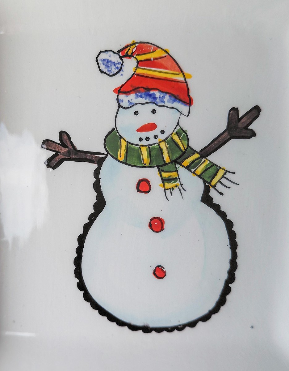 International Silver Co Christmas Divided Serving Tray, Vintage Ceramic Holiday Relish Candy Dish, Santa Snowman, view 6