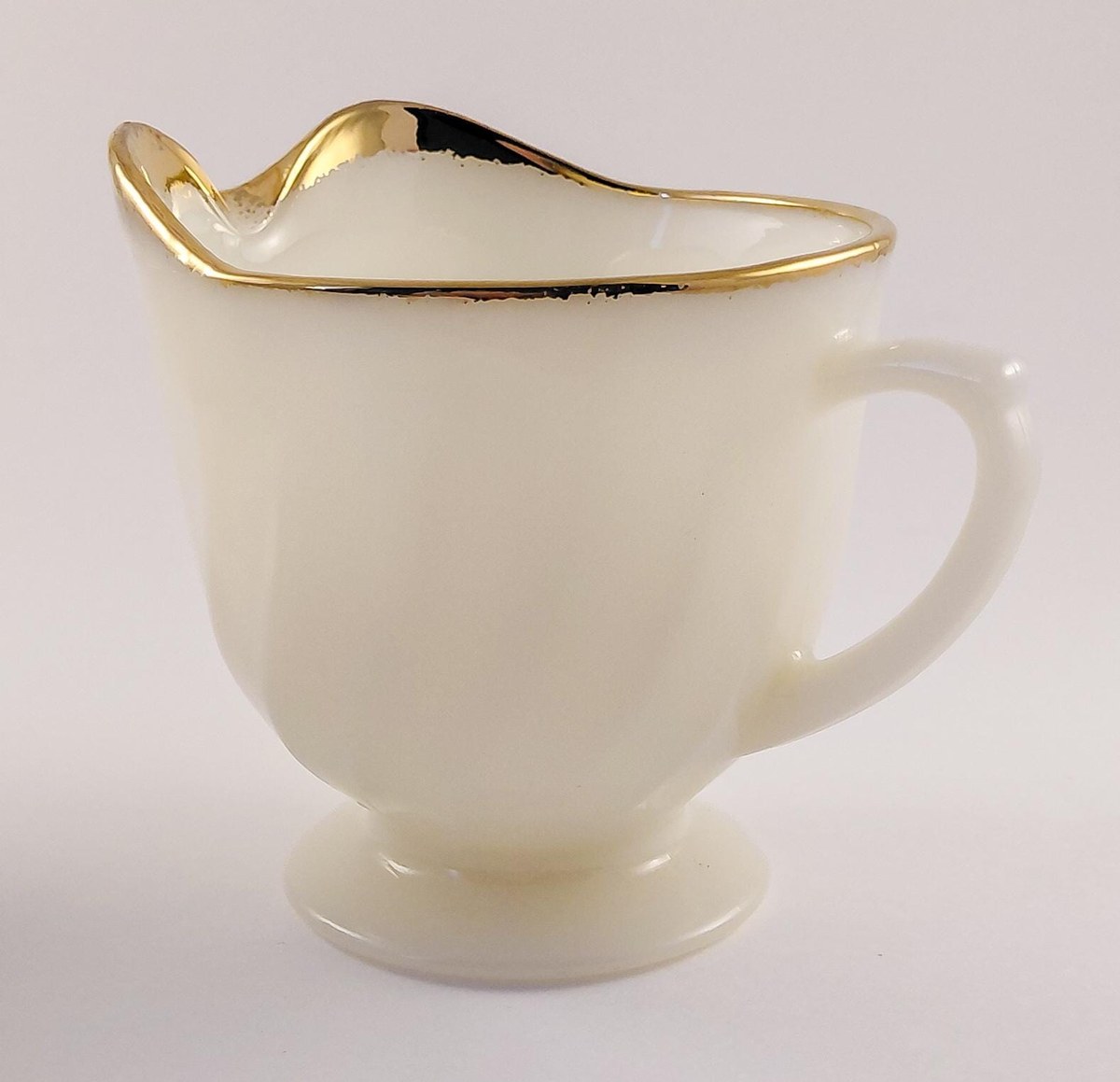 Fire King Golden Anniversary Coffee Set, Vintage Milk Glass Swirl 22K Gold Trim, Creamer Sugar Bowl Cups Saucers, view 12