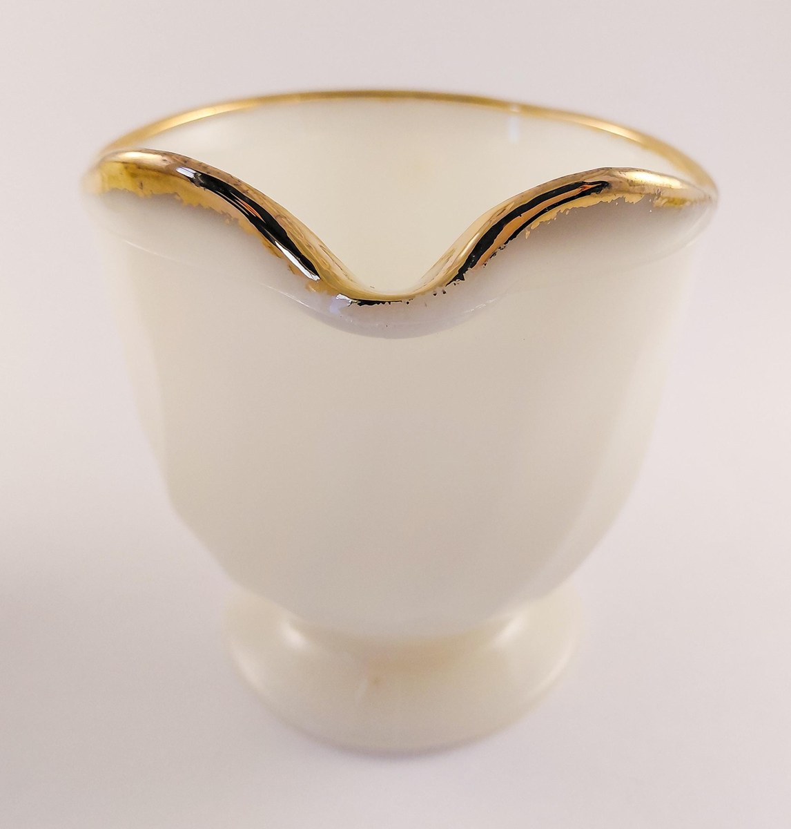 Fire King Golden Anniversary Coffee Set, Vintage Milk Glass Swirl 22K Gold Trim, Creamer Sugar Bowl Cups Saucers, view 13