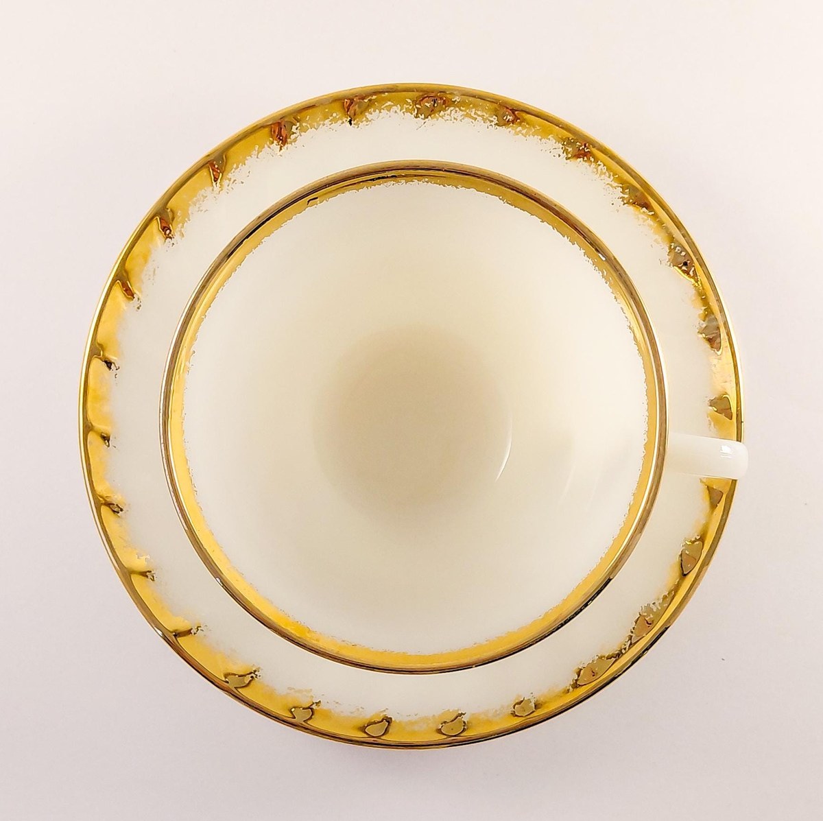 Fire King Golden Anniversary Coffee Set, Vintage Milk Glass Swirl 22K Gold Trim, Creamer Sugar Bowl Cups Saucers, view 19