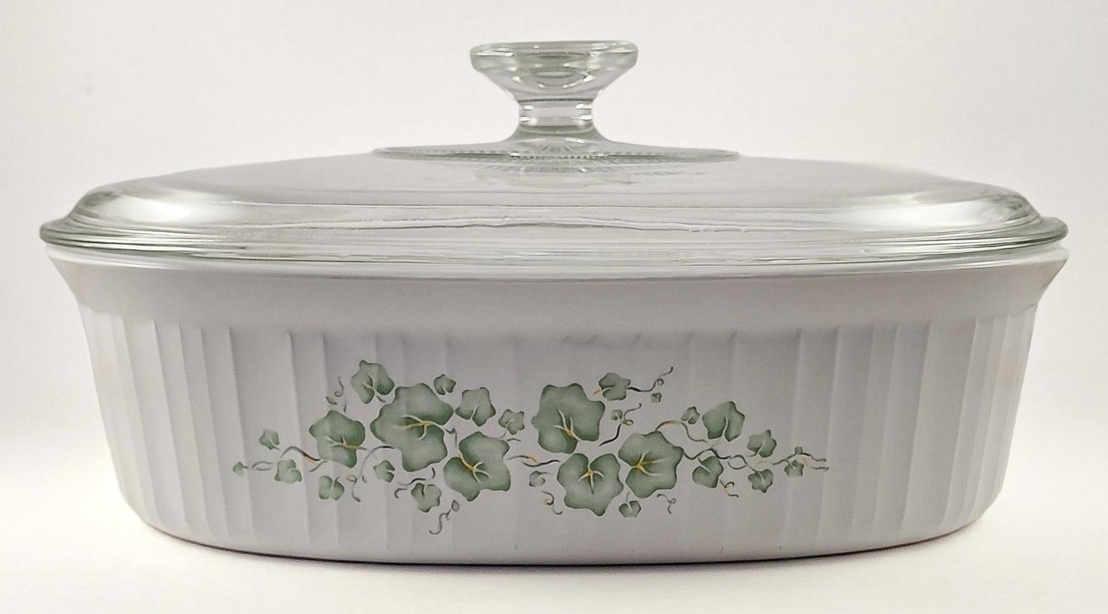 Corning Ware Callaway Ivy 3 Qt Casserole Dish, Vintage Pyrex Lid F-2-B Oval Baking Dish, French White USA Kitchen