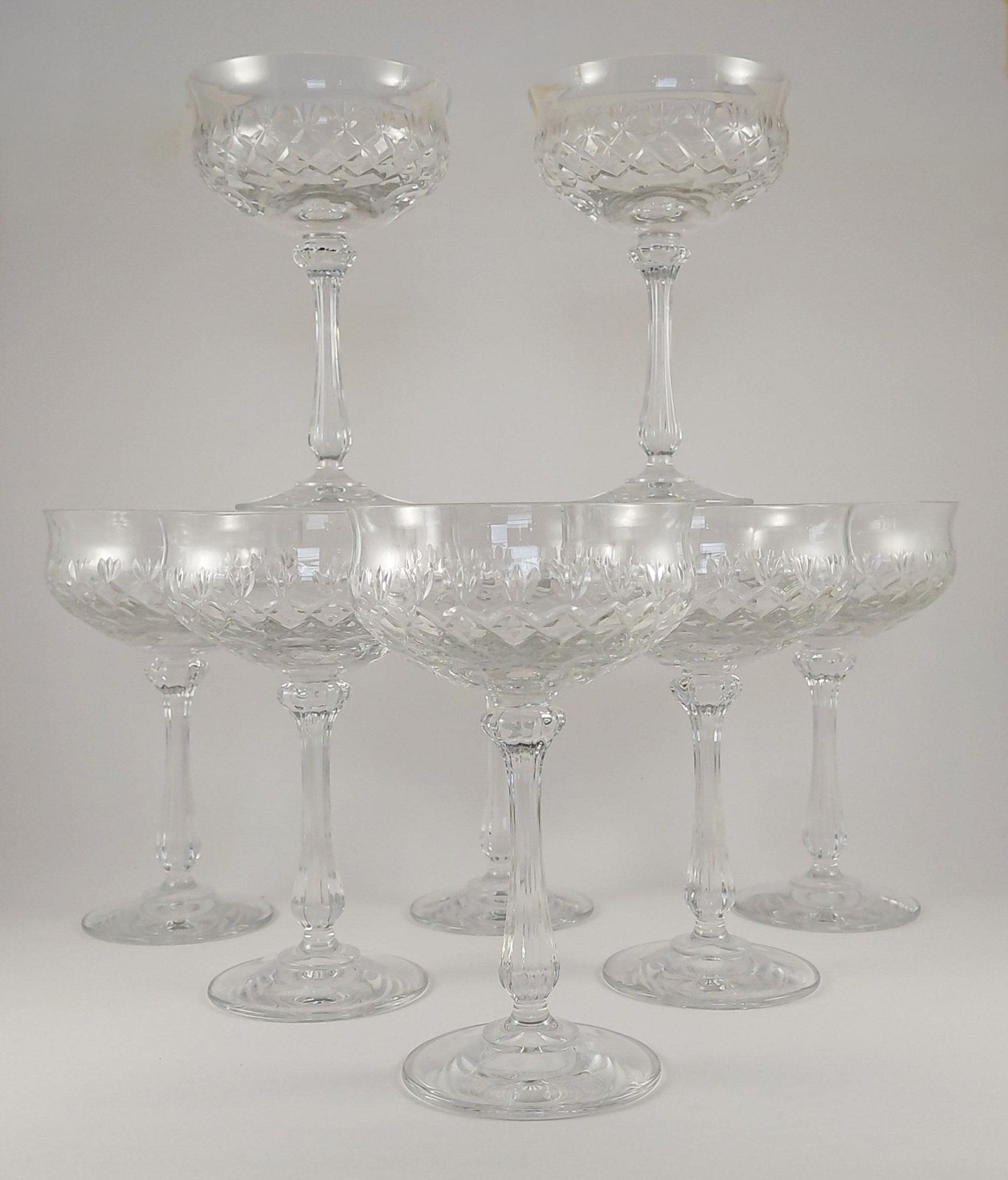 Mikasa Chateau Crystal Champagne Coupes Set of 8, Vintage Tall Sherbet Glasses, 1980s Wedding Barware Stemware