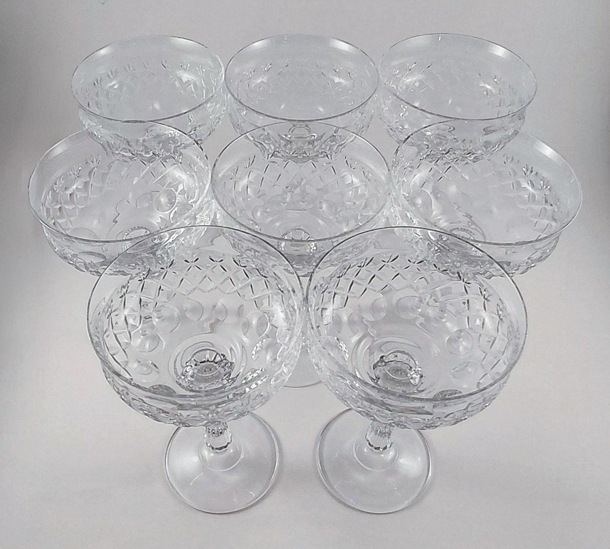 Mikasa Chateau Crystal Champagne Coupes Set of 8, Vintage Tall Sherbet Glasses, 1980s Wedding Barware Stemware, view 15