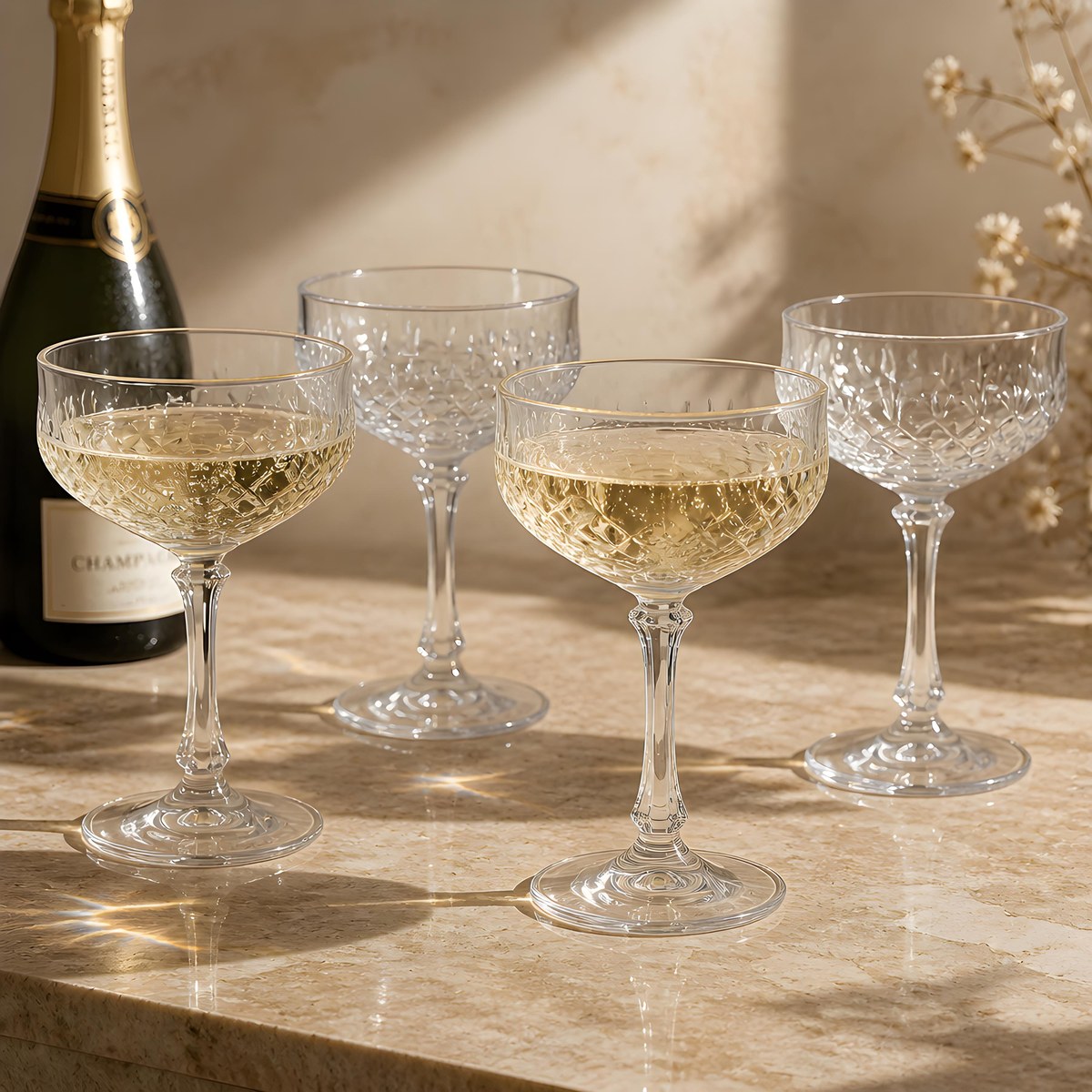 Mikasa Chateau Crystal Champagne Coupes Set of 8, Vintage Tall Sherbet Glasses, 1980s Wedding Barware Stemware, view 17
