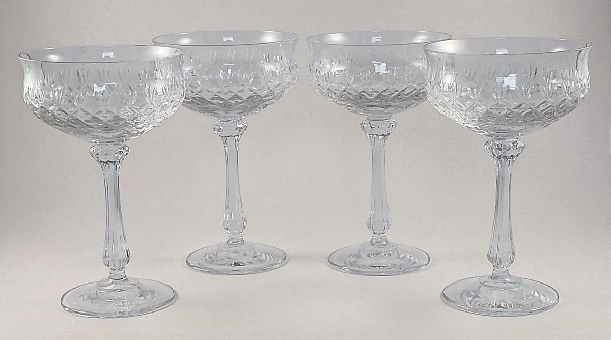 Mikasa Chateau Crystal Champagne Coupes Set of 8, Vintage Tall Sherbet Glasses, 1980s Wedding Barware Stemware, view 4