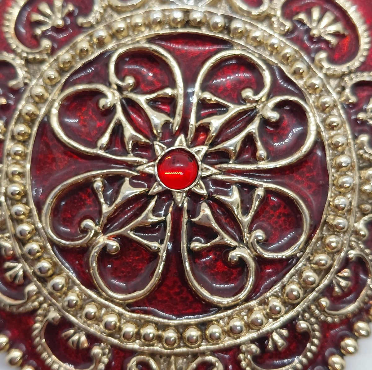Brass Heart Trinket Box, Vintage Ruby Red Enamel Filigree Jewelry Box, Romantic Vanity Ring Box Gift for Her, view 4