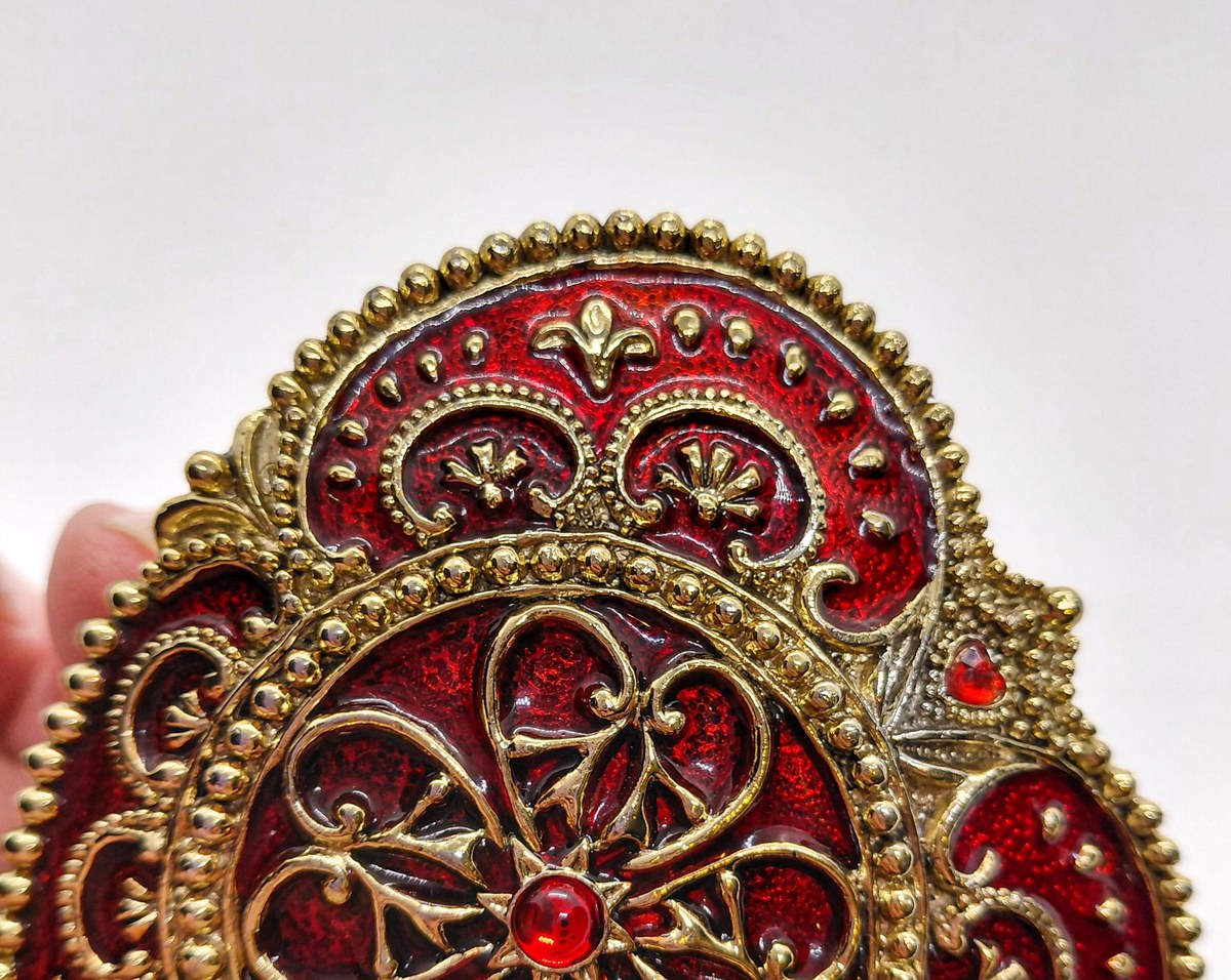 Brass Heart Trinket Box, Vintage Ruby Red Enamel Filigree Jewelry Box, Romantic Vanity Ring Box Gift for Her, view 5