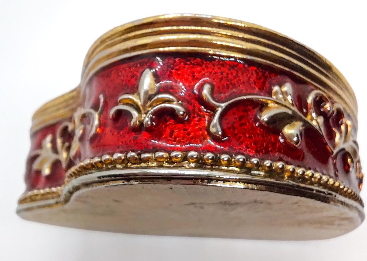 Brass Heart Trinket Box, Vintage Ruby Red Enamel Filigree Jewelry Box, Romantic Vanity Ring Box Gift for Her, view 6