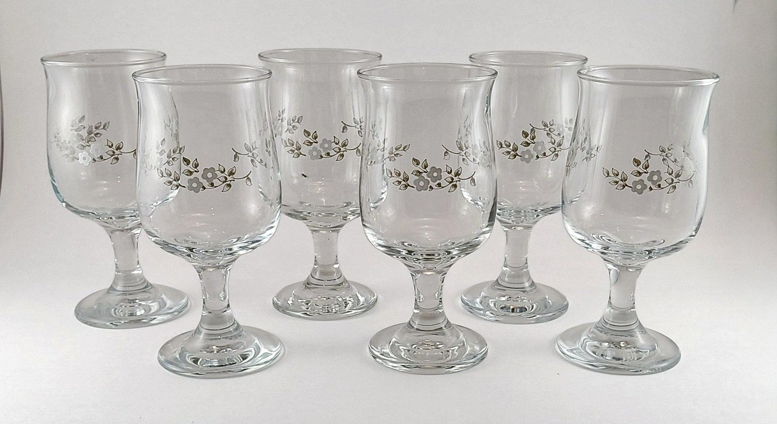 Pfaltzgraff Heirloom Wine Glasses Set of 6, Vintage Floral Stemware 8 oz, Gray White Floral Dinner Party Glass