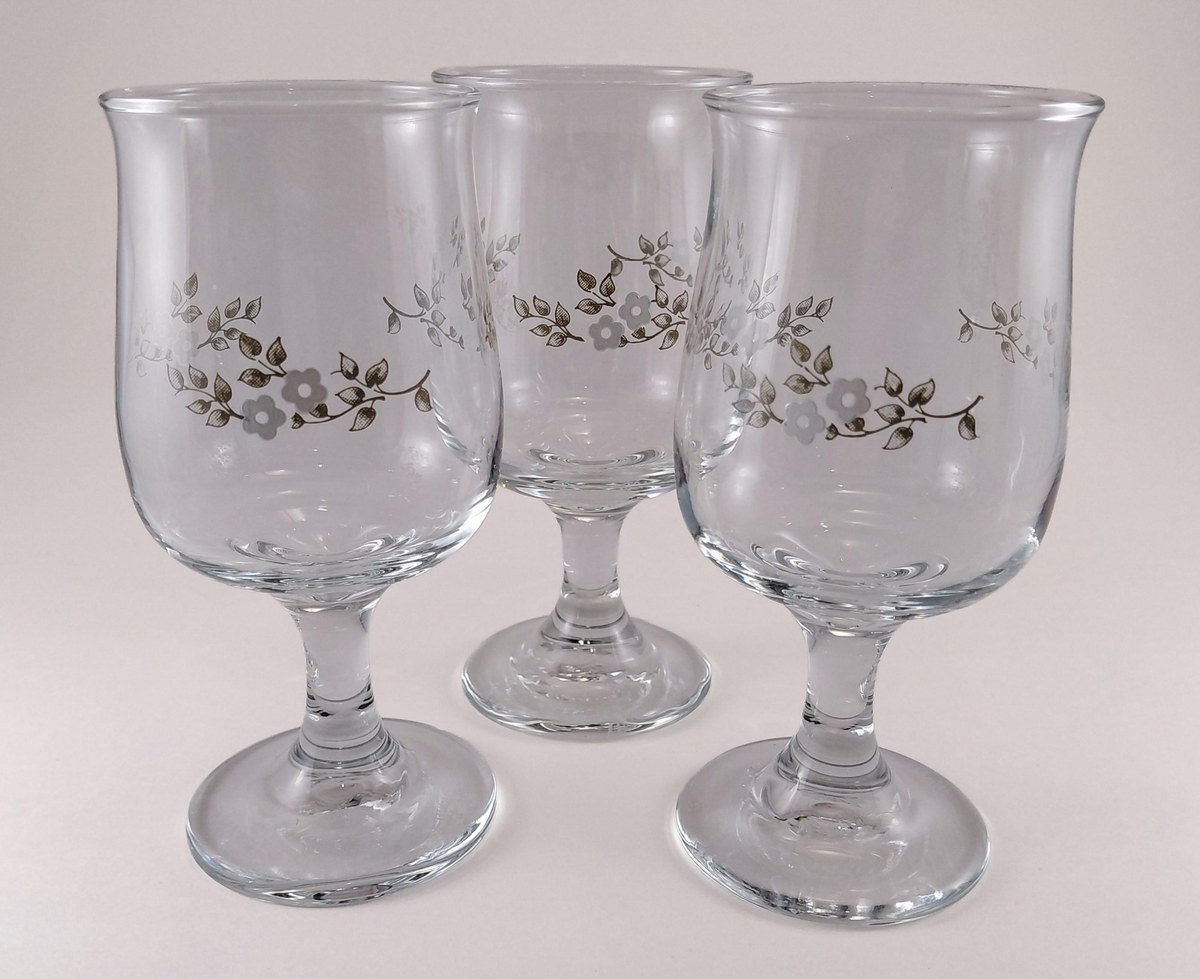 Pfaltzgraff Heirloom Wine Glasses Set of 6, Vintage Floral Stemware 8 oz, Gray White Floral Dinner Party Glass, view 13