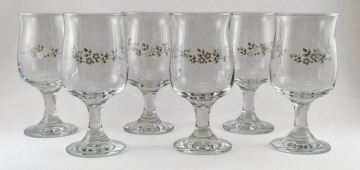 Pfaltzgraff Heirloom Wine Glasses Set of 6, Vintage Floral Stemware 8 oz, Gray White Floral Dinner Party Glass, view 3