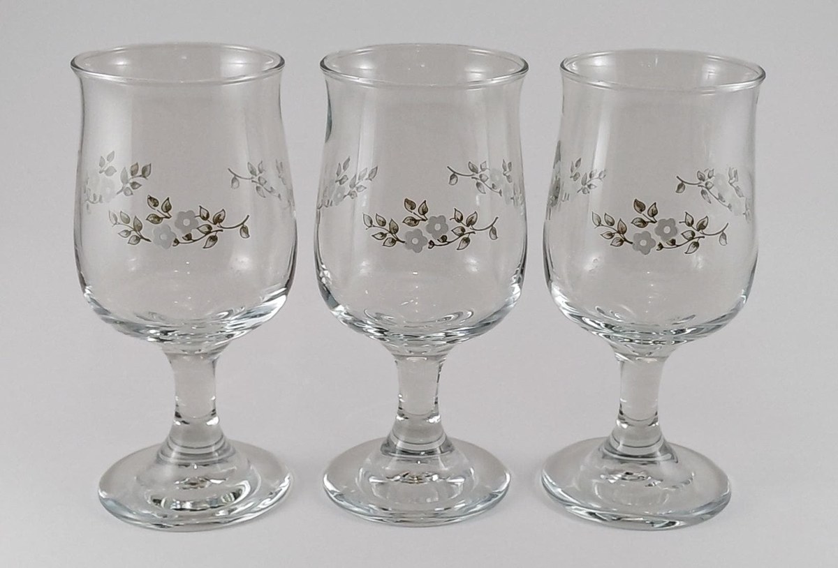 Pfaltzgraff Heirloom Wine Glasses Set of 6, Vintage Floral Stemware 8 oz, Gray White Floral Dinner Party Glass, view 4