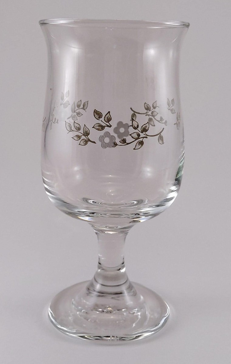 Pfaltzgraff Heirloom Wine Glasses Set of 6, Vintage Floral Stemware 8 oz, Gray White Floral Dinner Party Glass, view 5