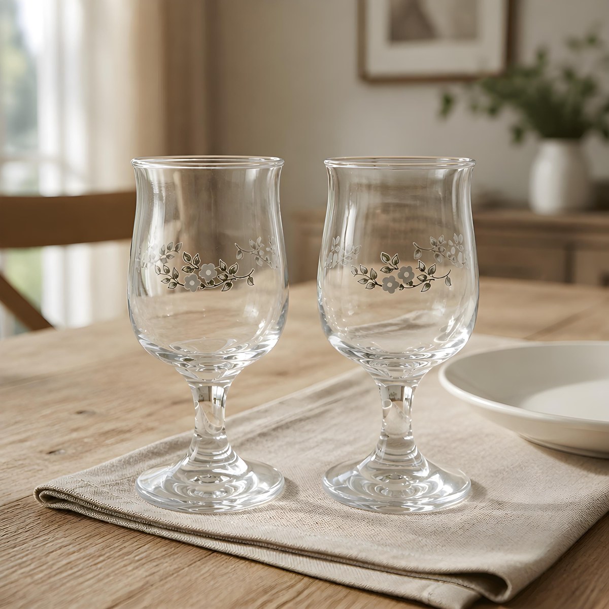 Pfaltzgraff Heirloom Wine Glasses Set of 4, Vintage Floral Stemware 8 oz, Gray White Floral Replacement Glass, view 16