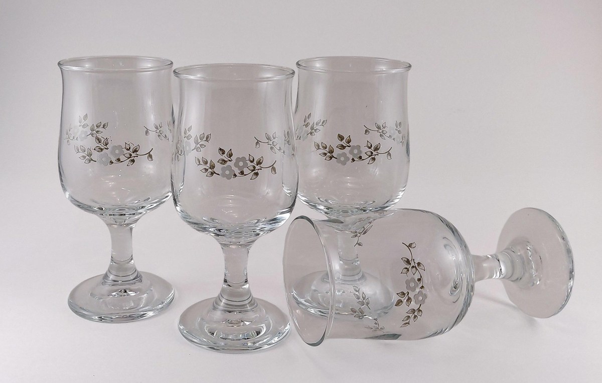 Pfaltzgraff Heirloom Wine Glasses Set of 4, Vintage Floral Stemware 8 oz, Gray White Floral Replacement Glass, view 2
