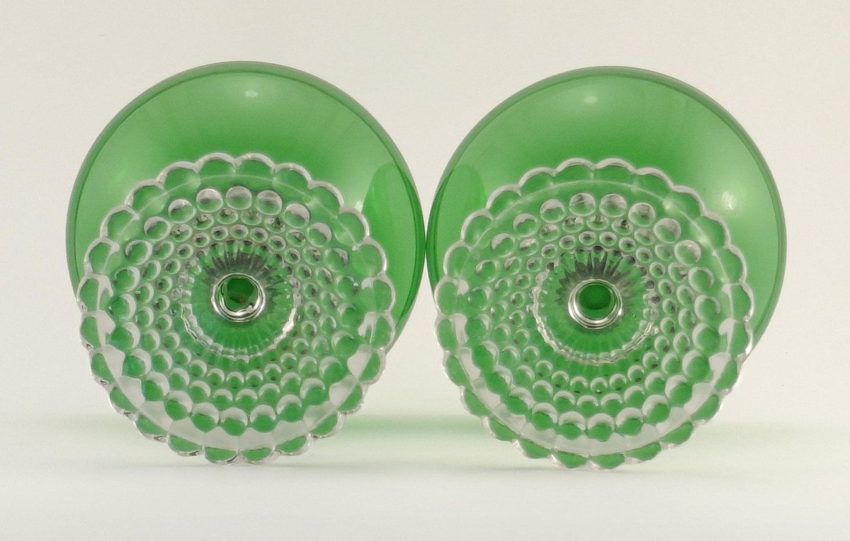 Anchor Hocking Boopie Green Glasses Set of 4, Vintage Berwick Bubble Foot Goblets and Sherbets, MCM Glassware, view 10