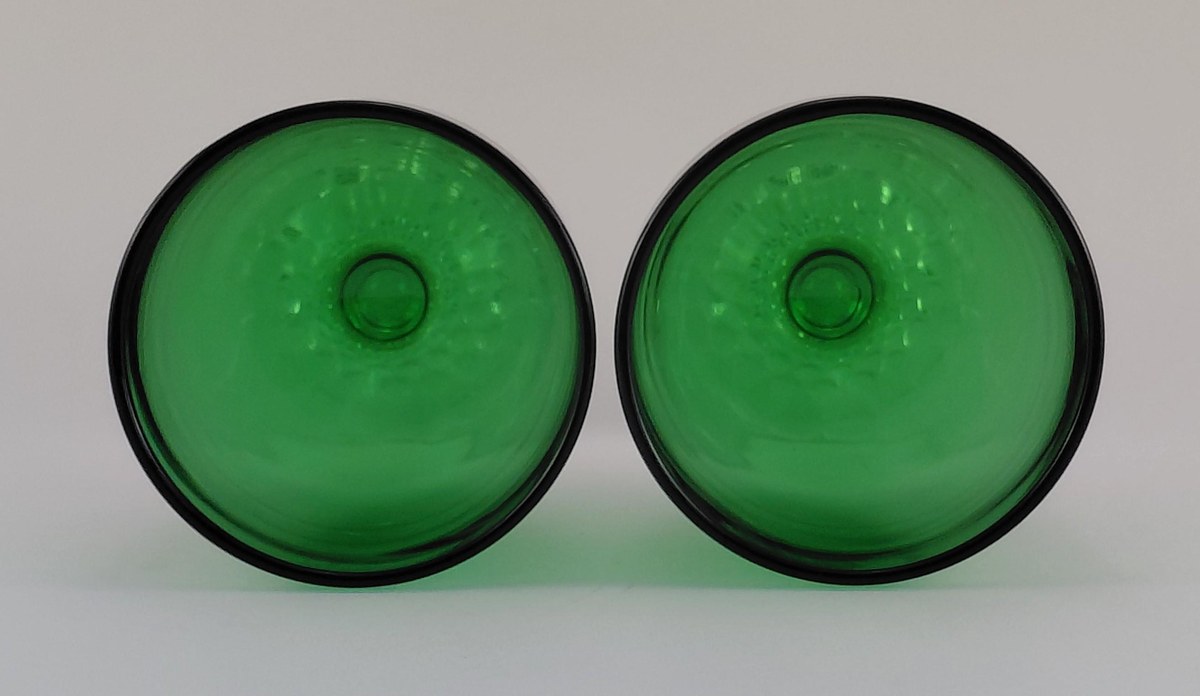 Anchor Hocking Boopie Green Glasses Set of 4, Vintage Berwick Bubble Foot Goblets and Sherbets, MCM Glassware, view 11