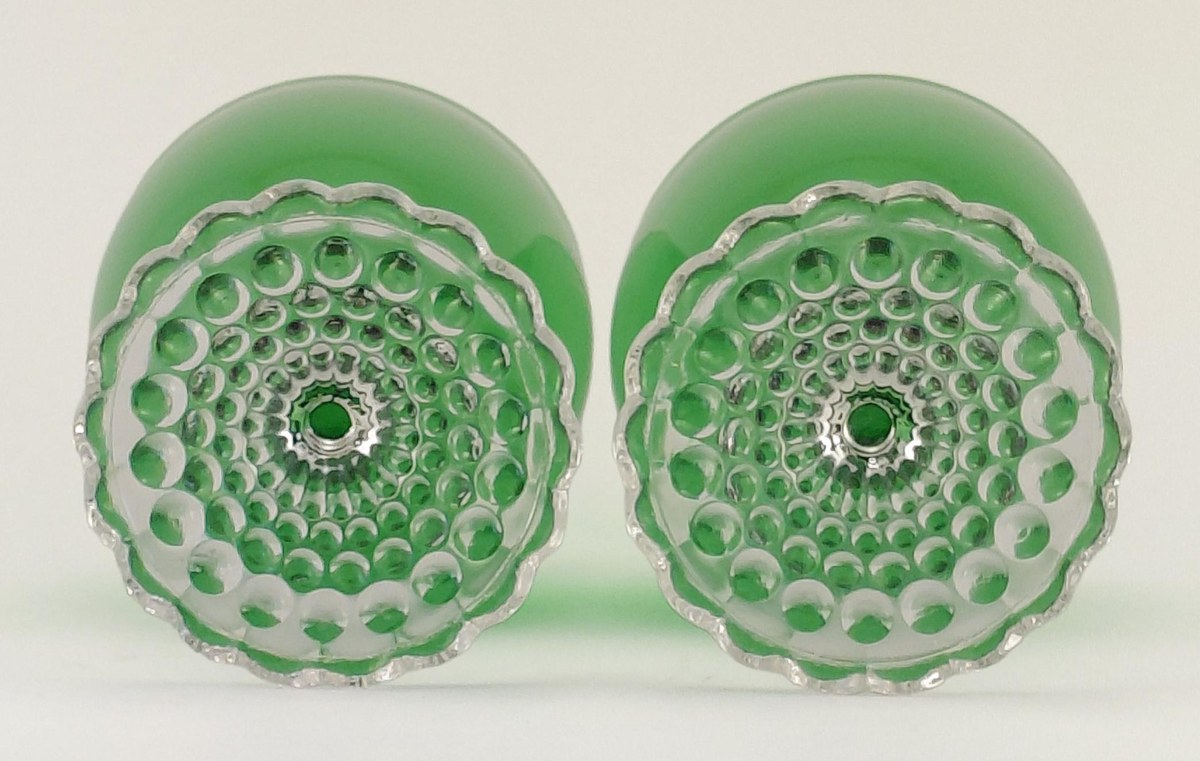 Anchor Hocking Boopie Green Glasses Set of 4, Vintage Berwick Bubble Foot Goblets and Sherbets, MCM Glassware, view 12